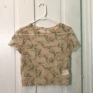 Urban Outfitters Mesh Embroidered Floral Crop Top